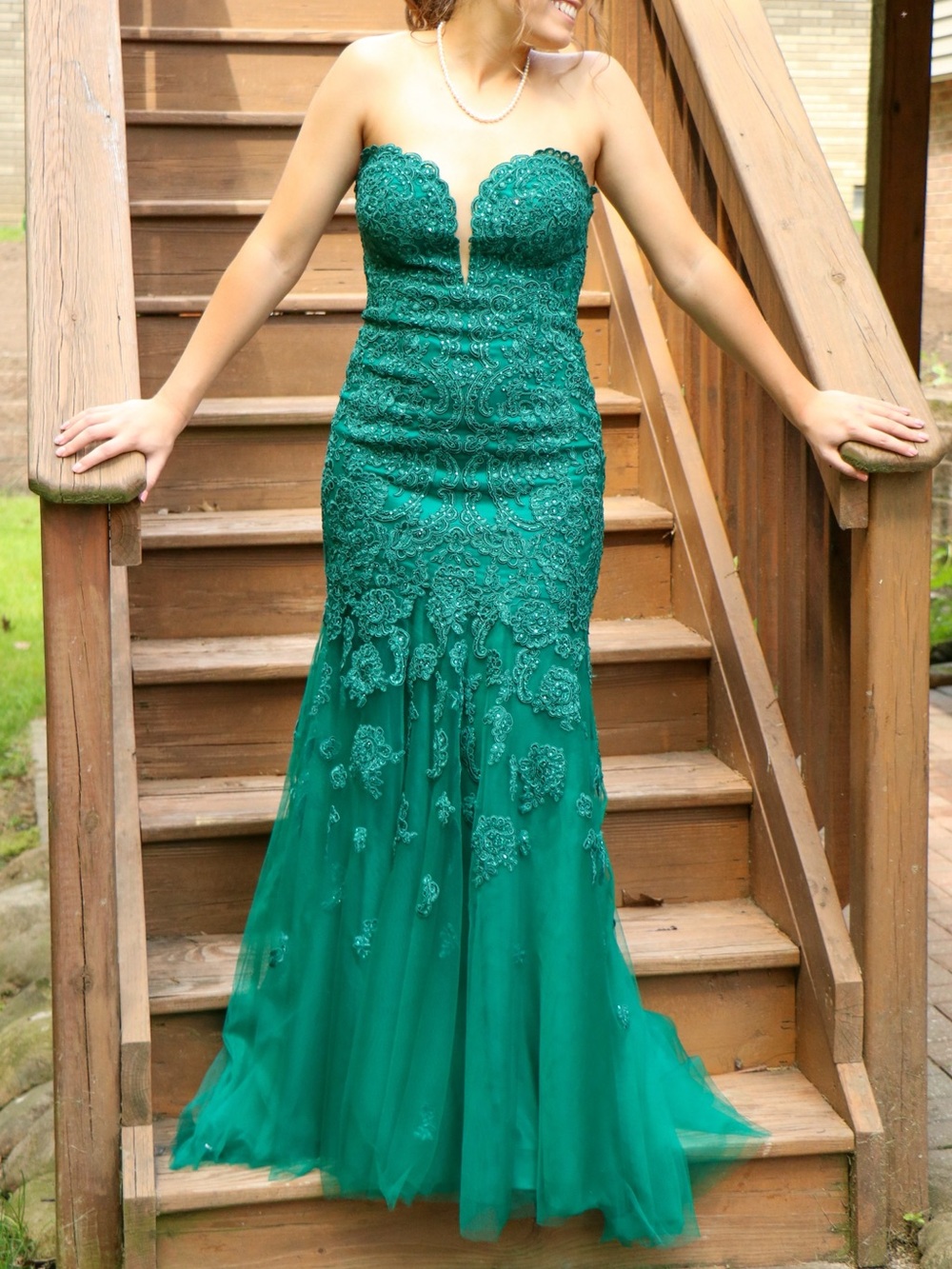 Ellie Wilde Strapless Green Mermaid Prom Dress